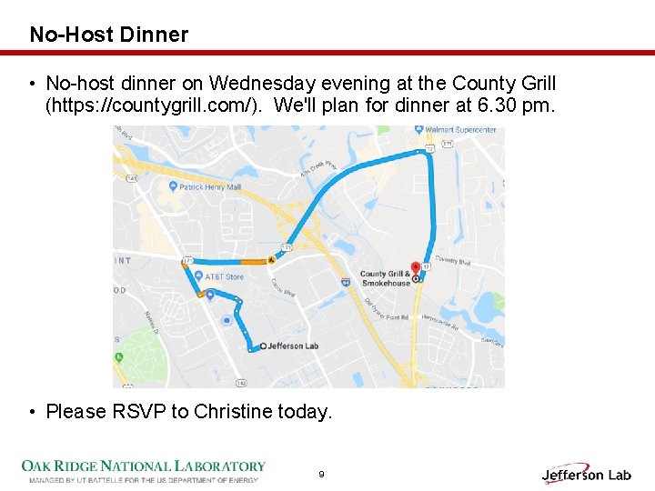 No-Host Dinner • No-host dinner on Wednesday evening at the County Grill (https: //countygrill.