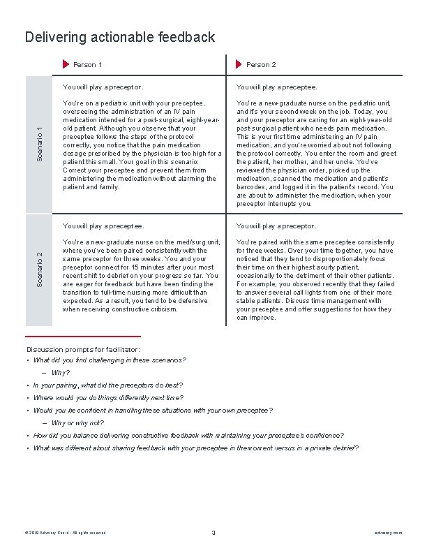 Delivering actionable feedback Scenario 2 Scenario 1 Person 2 You will play a preceptor. Delivering actionable feedback Scenario 2 Scenario 1 Person 2 You will play a preceptor.
