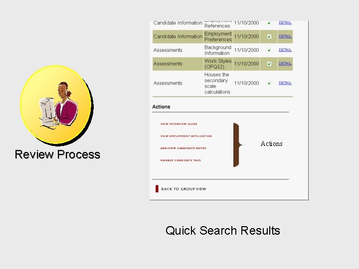 Actions Review Process Quick Search Results 