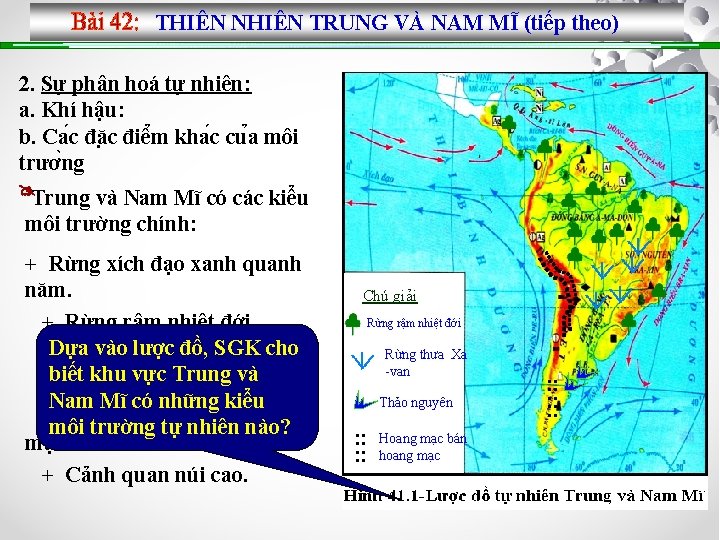 THIÊN NHIÊN TRUNG VÀ NAM MĨ (tiếp theo) 2. Sự phân hoá tự nhiên: