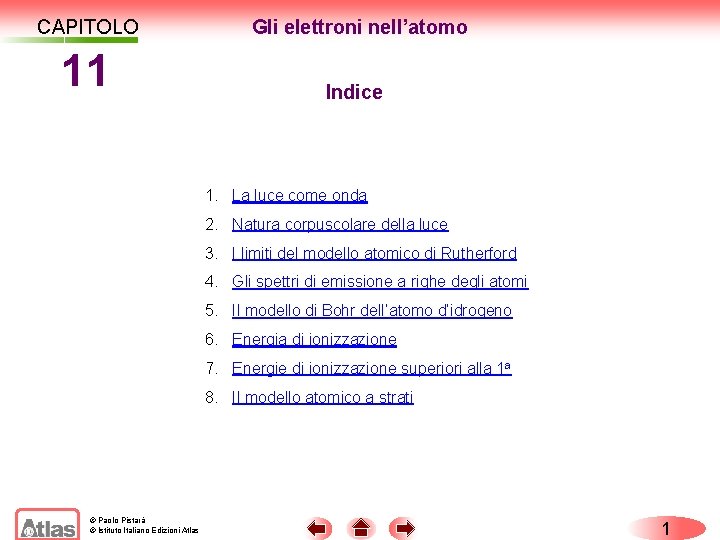 CAPITOLO 11. GLI ELETTRONI NELL’ATOMO Gli elettroni nell’atomo Indice 1. La luce come onda