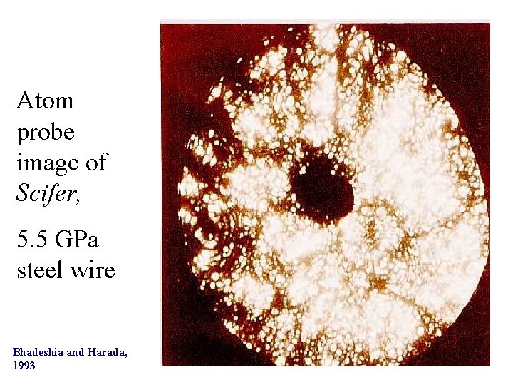 Atom probe image of Scifer, 5. 5 GPa steel wire Bhadeshia and Harada, 1993