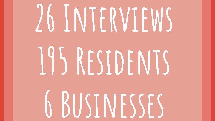 26 Interviews 195 Residents 6 Businesses 