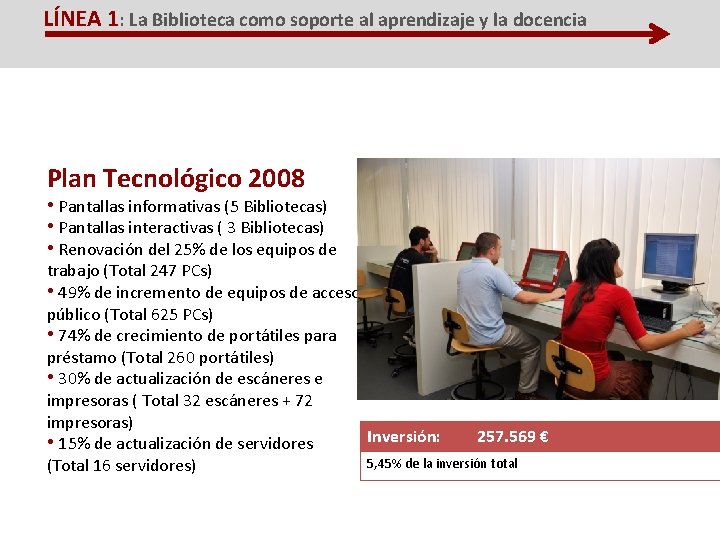 LÍNEA 1: La Biblioteca como soporte al aprendizaje y la docencia Plan Tecnológico 2008