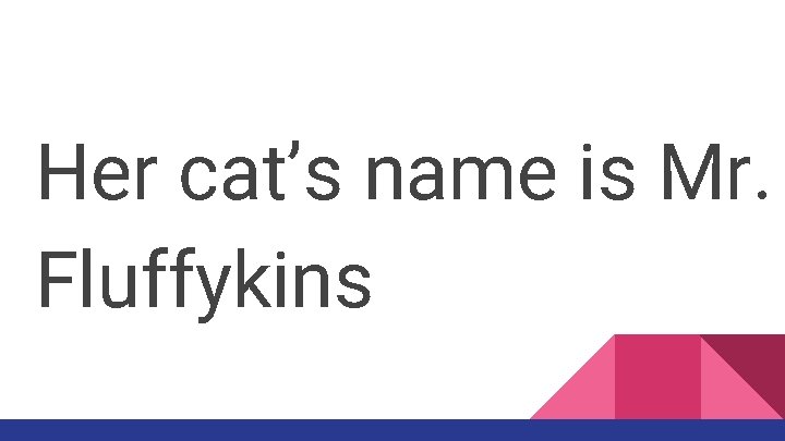 Her cat’s name is Mr. Fluffykins 