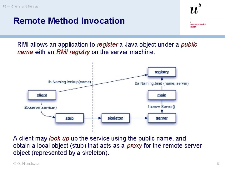 P 2 — Clients and Servers Remote Method Invocation RMI allows an application to