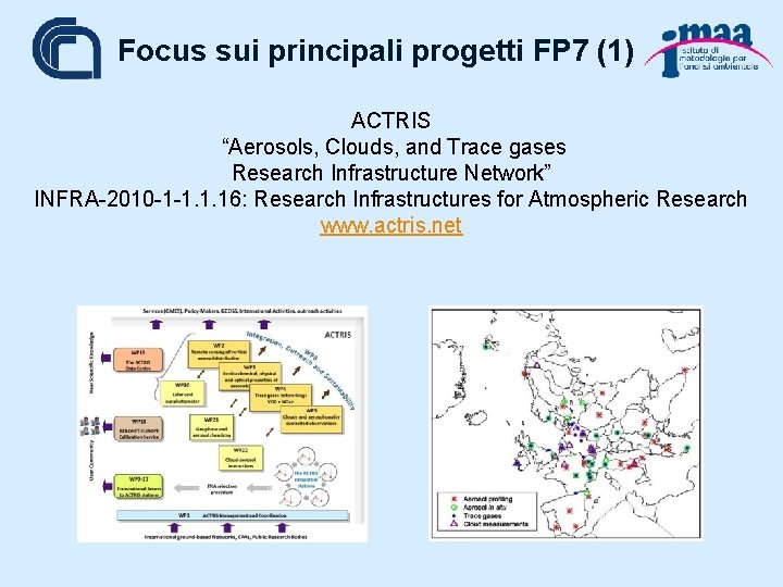 Focus sui principali progetti FP 7 (1) ACTRIS “Aerosols, Clouds, and Trace gases Research