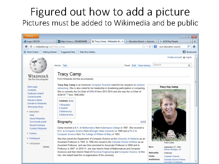 Figured out how to add a picture Pictures must be added to Wikimedia and