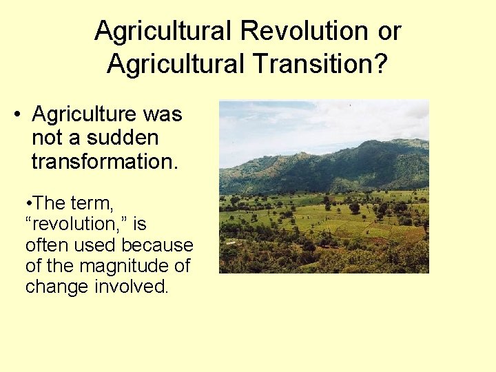 Agricultural Revolution or Agricultural Transition? • Agriculture was not a sudden transformation. • The
