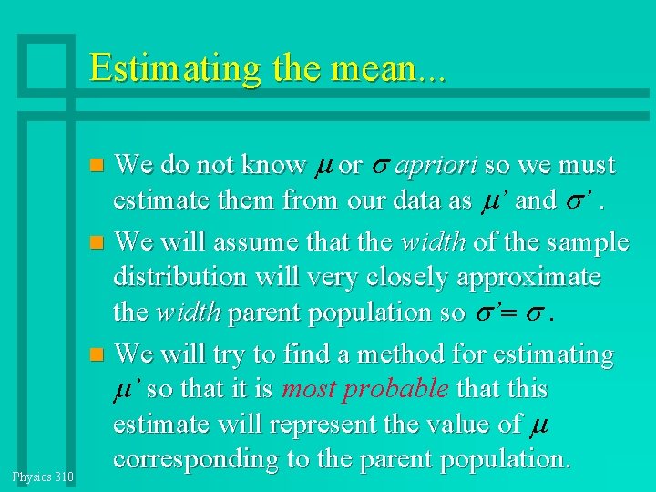 Estimating the mean. . . We do not know or apriori so we must