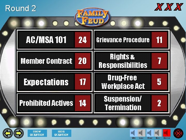 Round 2 AC/MSA 101 24 Member Contract 20 Expectations 17 Prohibited Actives 14 Grievance