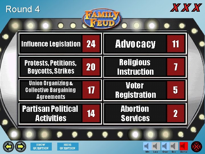 Round 4 Influence Legislation Protests, Petitions, Boycotts, Strikes Union Organizing & Collective Bargaining Agreements