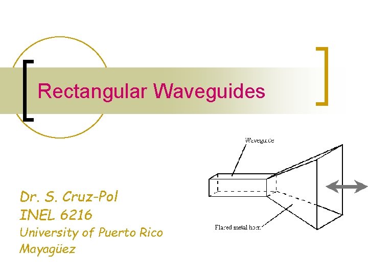 Rectangular Waveguides Dr. S. Cruz-Pol INEL 6216 University of Puerto Rico Mayagüez 