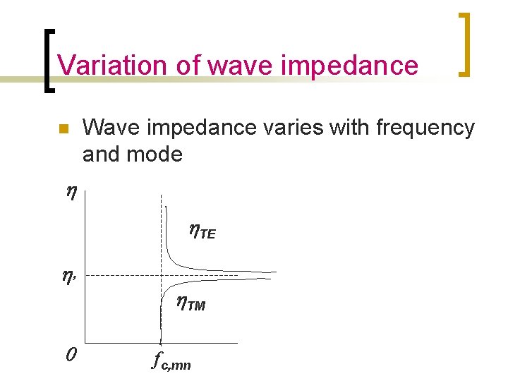 Variation of wave impedance n Wave impedance varies with frequency and mode h h.