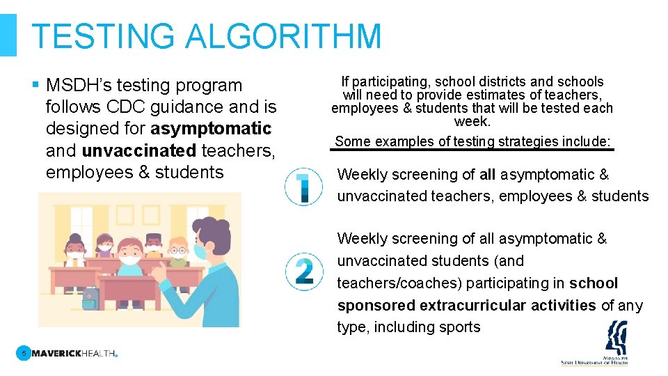 TESTING ALGORITHM § MSDH’s testing program follows CDC guidance and is designed for asymptomatic