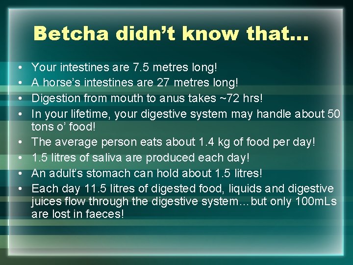 Betcha didn’t know that… • • Your intestines are 7. 5 metres long! A