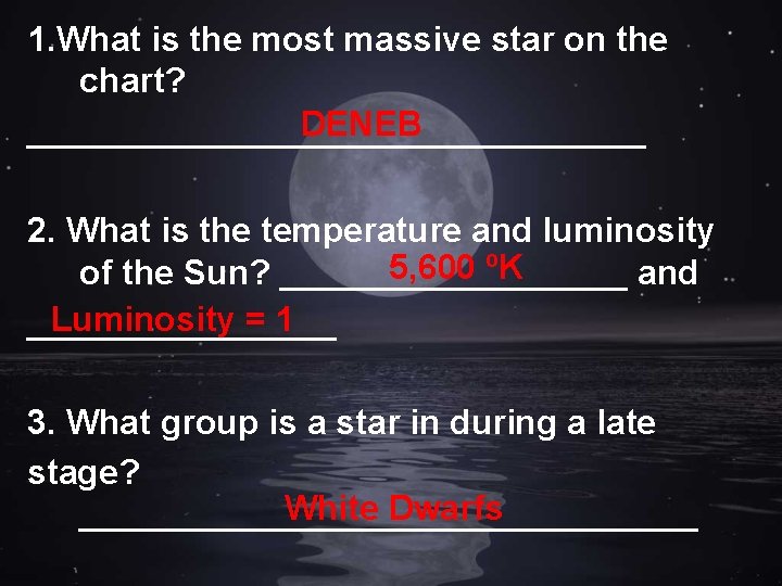 1. What is the most massive star on the chart? DENEB ________________ 2. What