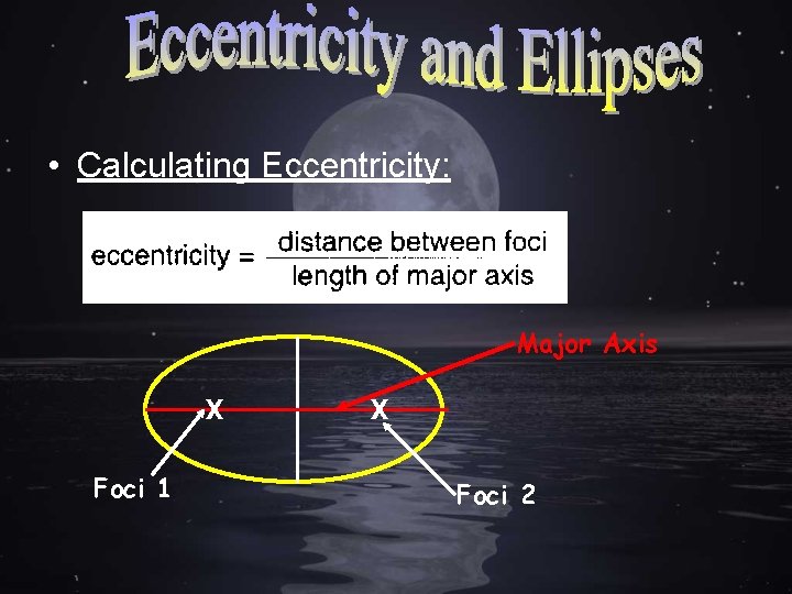  • Calculating Eccentricity: Major Axis X Foci 1 X Foci 2 