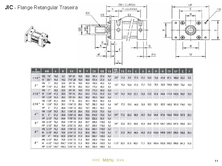 JIC - Flange Retangular Traseira <<< Menu >>> 11 