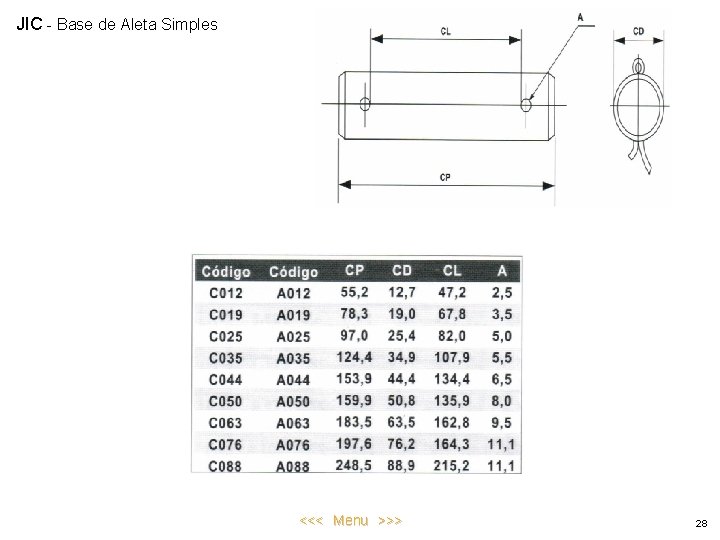 JIC - Base de Aleta Simples <<< Menu >>> 28 