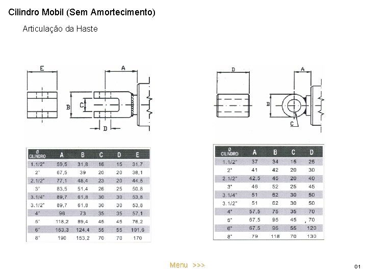 Cilindro Mobil (Sem Amortecimento) Articulação da Haste Menu >>> 01 