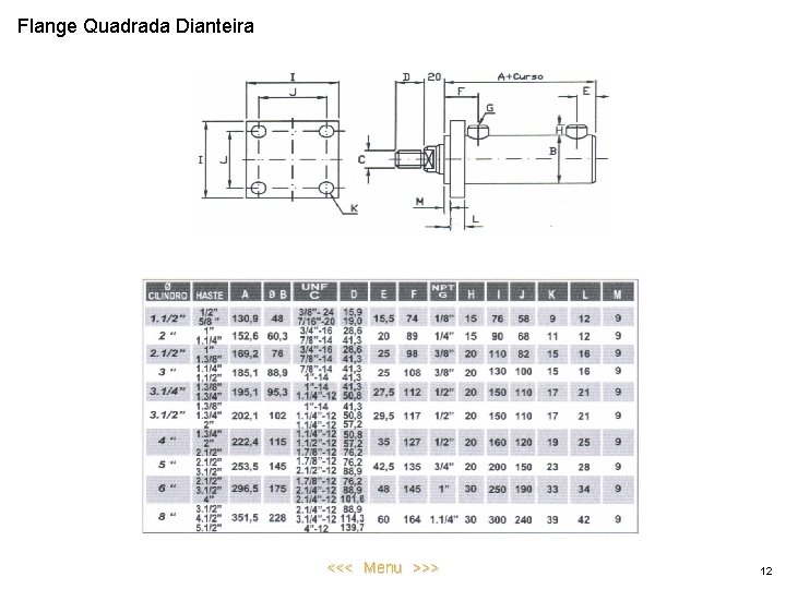 Flange Quadrada Dianteira <<< Menu >>> 12 