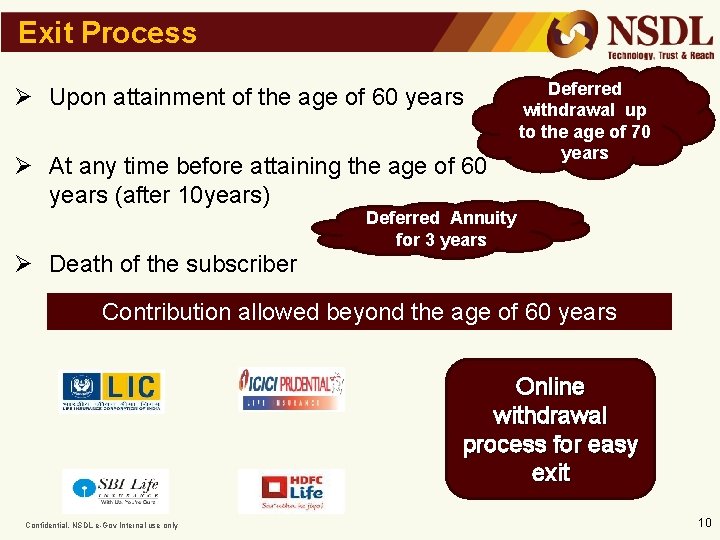 Exit Process Ø Upon attainment of the age of 60 years Ø At any