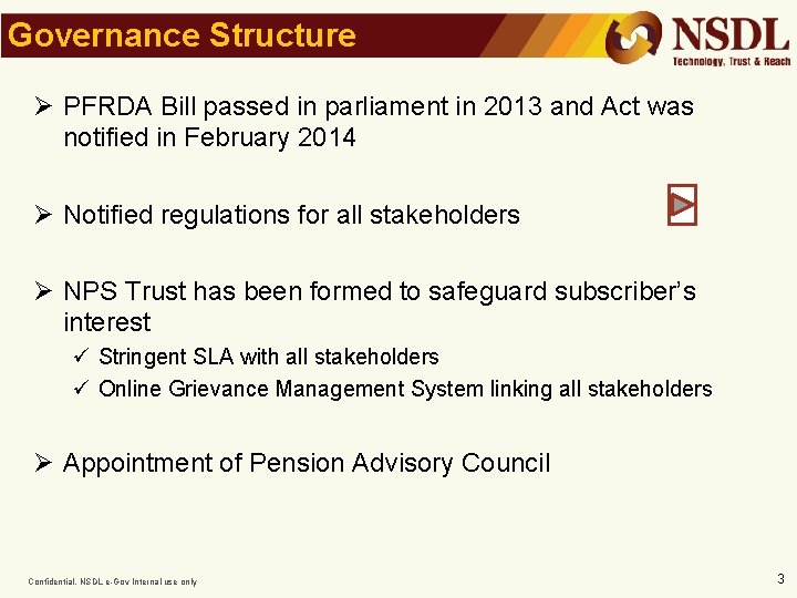 Governance Structure Ø PFRDA Bill passed in parliament in 2013 and Act was notified