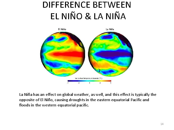DIFFERENCE BETWEEN EL NIÑO & LA NIÑA La Niña has an effect on global