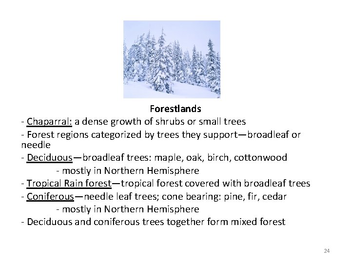 Forestlands - Chaparral: a dense growth of shrubs or small trees - Forest regions