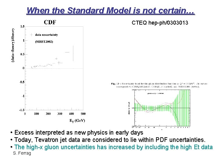 When the Standard Model is not certain… CTEQ hep-ph/0303013 • Excess interpreted as new