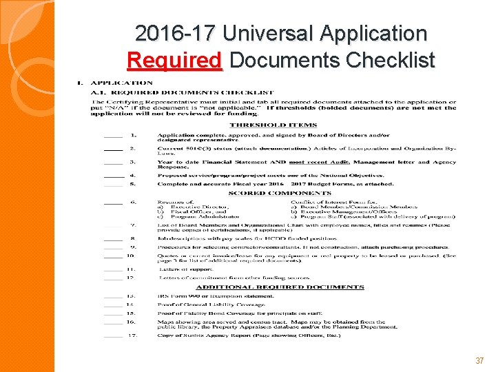 2016 -17 Universal Application Required Documents Checklist 37 