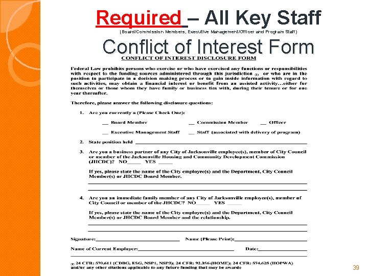 Required – All Key Staff Conflict of Interest Form (Board/Commission Members, Executive Management/Officer and