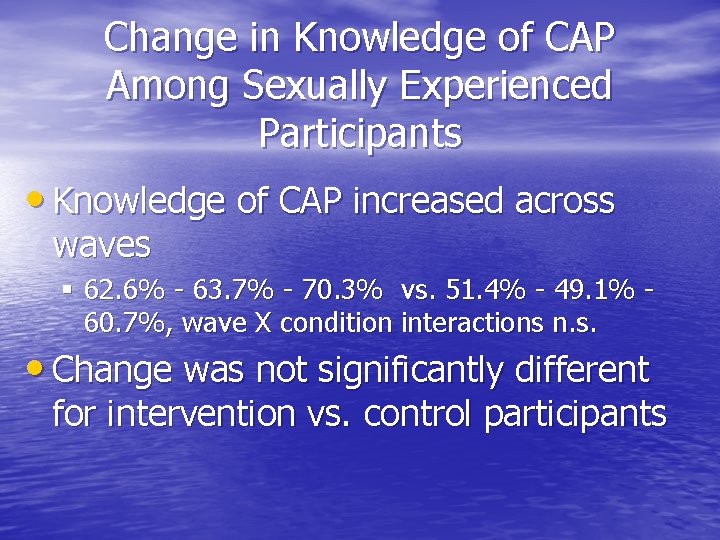 Change in Knowledge of CAP Among Sexually Experienced Participants • Knowledge of CAP increased
