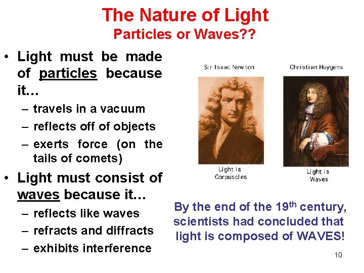 The Nature of Light Particles or Waves? ? • Light must be made of