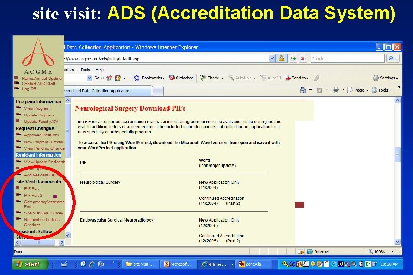 site visit: ADS (Accreditation Data System) 