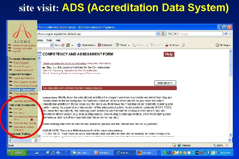 site visit: ADS (Accreditation Data System) 