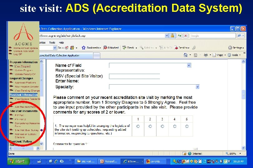 site visit: ADS (Accreditation Data System) 