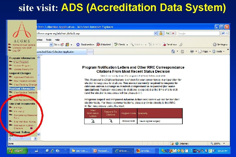 site visit: ADS (Accreditation Data System) 