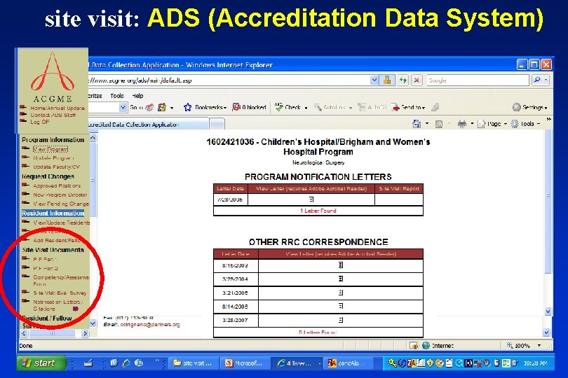 site visit: ADS (Accreditation Data System) 