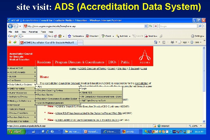 site visit: ADS (Accreditation Data System) 