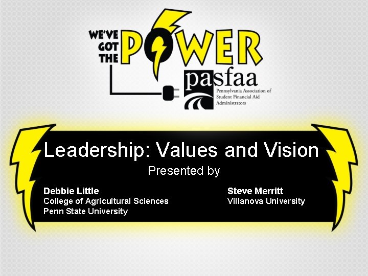 Leadership: Values and Vision Presented by Debbie Little Steve Merritt College of Agricultural Sciences