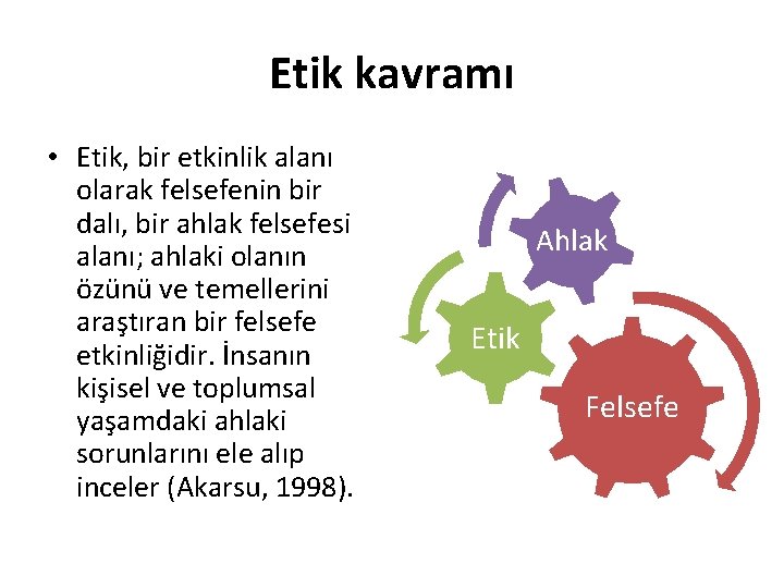 Etik kavramı • Etik, bir etkinlik alanı olarak felsefenin bir dalı, bir ahlak felsefesi