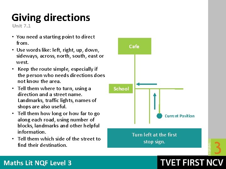 Giving directions Unit 7. 1 • You need a starting point to direct from.