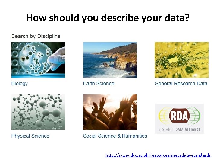 How should you describe your data? http: //www. dcc. ac. uk/resources/metadata-standards 