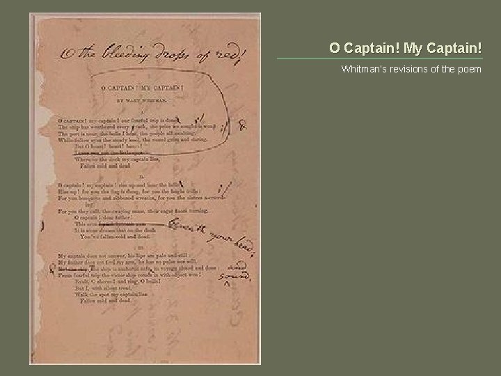 O Captain! My Captain! Whitman’s revisions of the poem 