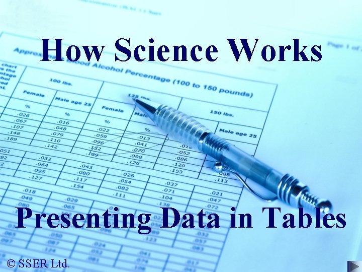 How Science Works Presenting Data in Tables © SSER Ltd. 