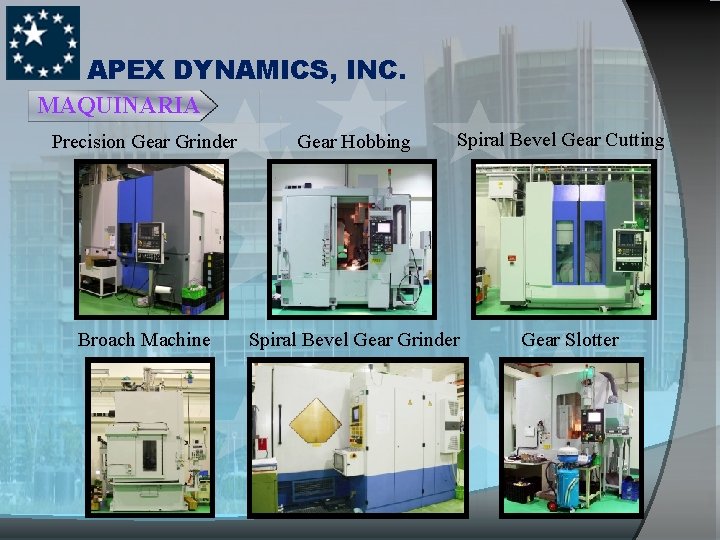 APEX DYNAMICS, INC. MAQUINARIA Spiral Bevel Gear Cutting Precision Gear Grinder Gear Hobbing Broach