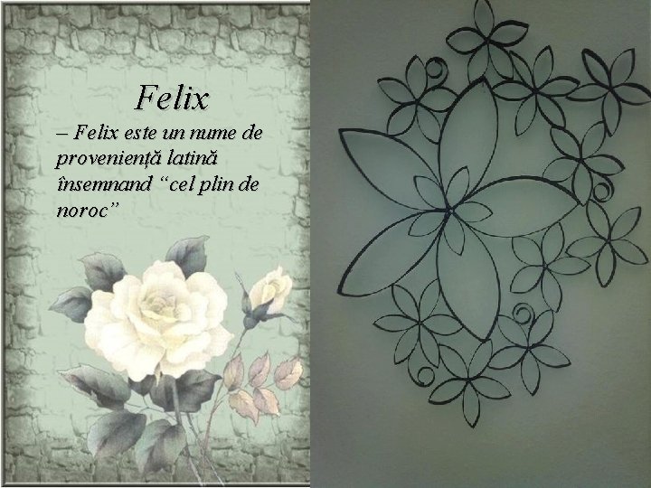 Felix – Felix este un nume de proveniență latină însemnand “cel plin de noroc”