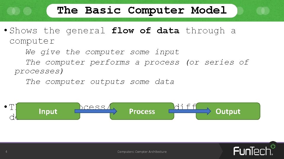 The Basic Computer Model • Shows the general flow of data through a computer